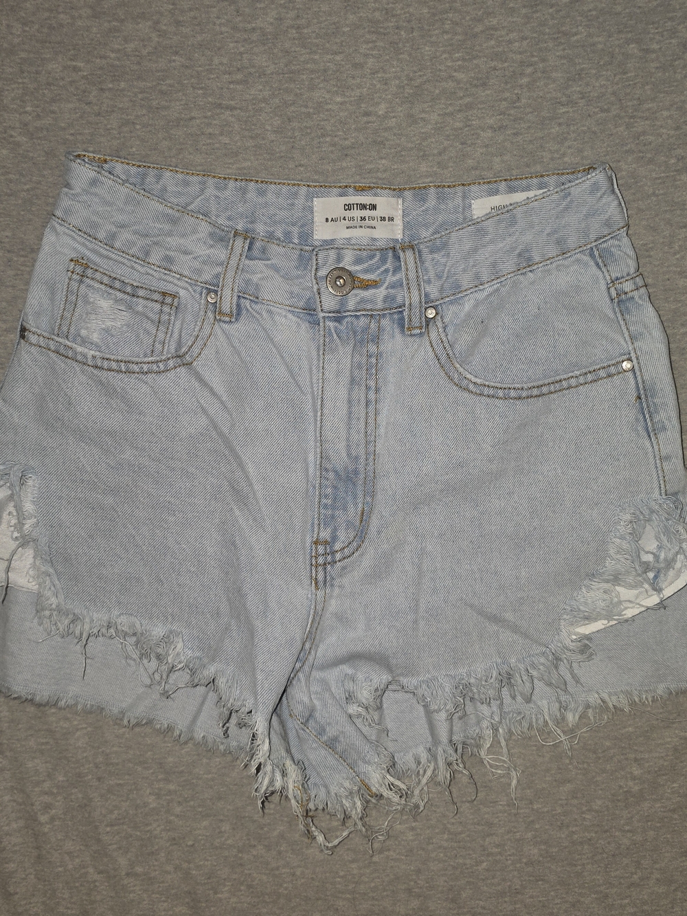 Cotton On Light Blue Distressed High-Rise Denim Shorts